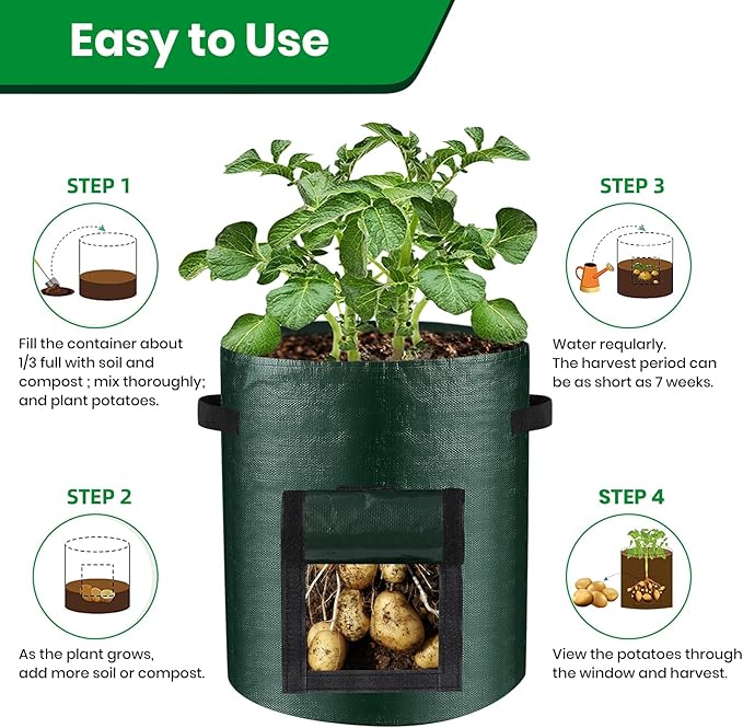 10 Gallon 8-Pack Grow Bags, Durable PE Fabric Pots with Flap and Handles, Green Planter Bags for Potato Vegetables Flowers Herbs Garden Outdoor, 17.7''x13.8'' Large for All Plants Growing
