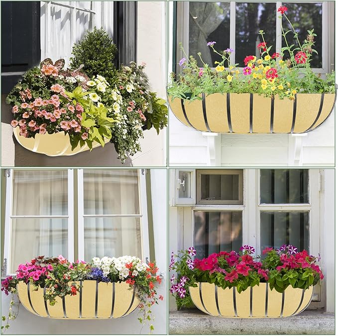 3PCS 30 Inch Planter Basket Liners Fabric Window Box Liners Felt Trough Planter Liner Replacement Beige Flower Basket Liner Non-Woven Hanging Plant Liner for Planters Garden Fence - Avoid Bird Nesting