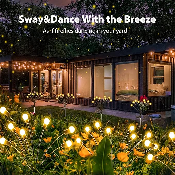 10-Pack Solar Garden Lights, 80 LED Solar Lights Outdoor for Garden Decor, Waterproof Firefly Light Outdoor (Sway by Wind), Swaying Light for Outside Yard Pathway Landscape Decorations (Warm White)