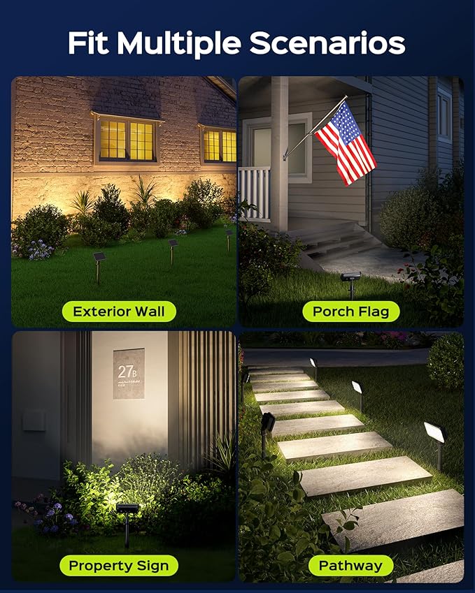 JACKYLED Solar Lights Outdoor Waterproof, Solar Tree Lights Outdoor with 10ft Cord, 3 Colors & 5 Modes, Bright Solar Lights for Outside, Garden, Pathway, Fence, 2-Pack