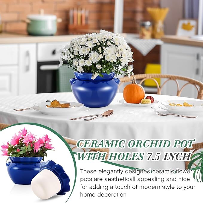 1 Sets African Violet Pots 7.5 Inch Self Watering Pot for Indoor Ceramic Self Watering Planter for Flower Lovers Ideal Plant Pot Thriving Flower Maintenance