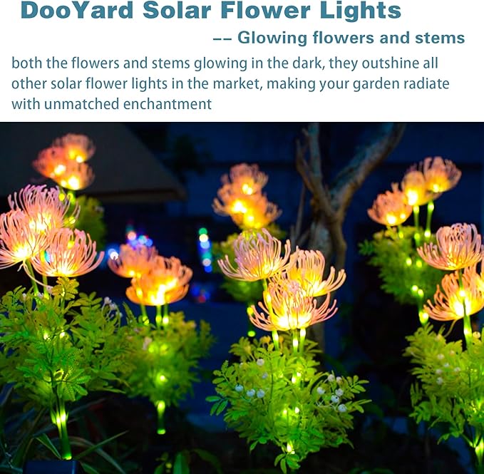 Solar Garden Lights, Solar Flowers Lights with Glowing Flowers & Stems, Upgraded Solar Panel, Outdoor Lights for Garden Decoration,Yard Decor and Gift for Mother (2 Pack)