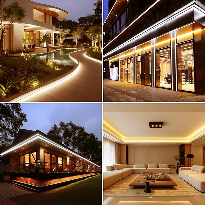 AC 110V COB LED Strip Lights Outdoor Waterproof 65.6ft, 2700K Warm White Super Bright 200W CRI 90+ LED Rope Light, IP65 Flexible Cuttable, for Bedroom Garden Commercial House