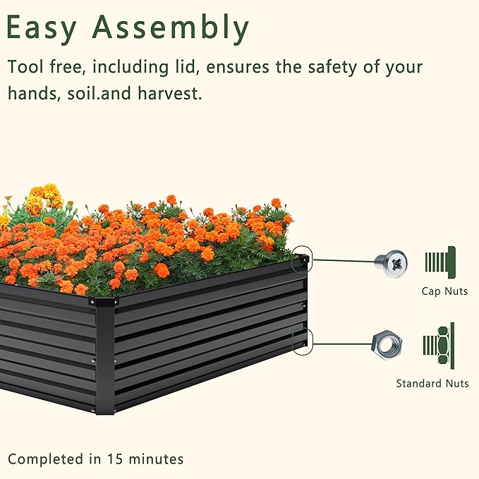 2PCS 12x2x1FT Galvanized Raised Garden Bed Kit,Vegetable Boxes-Rectangle Metal Flower Box,Large Planter Raised Beds Outdoor Garden for Planting,Fruit,Herb-Black