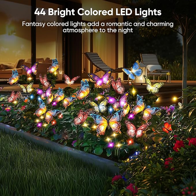 Solar Lights Outdoor Garden Decor: 6 Pack 102 Silk Butterflies with 132 Color-Changing LEDs - Auto On/Off 12H Magical Lighting IP65 Waterproof for Yard Patio Pathway - Unique Gifts for Mom Grandma