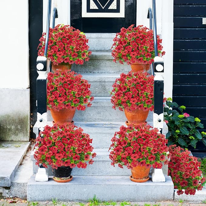 Bassion Artificial Flowers for Outdoors, 24 Bundles UV Resistant Fake Flowers Realistic Silk Faux Plants for Outdoor Planter Window Box Porch Patio Garden Home Outside Decorations