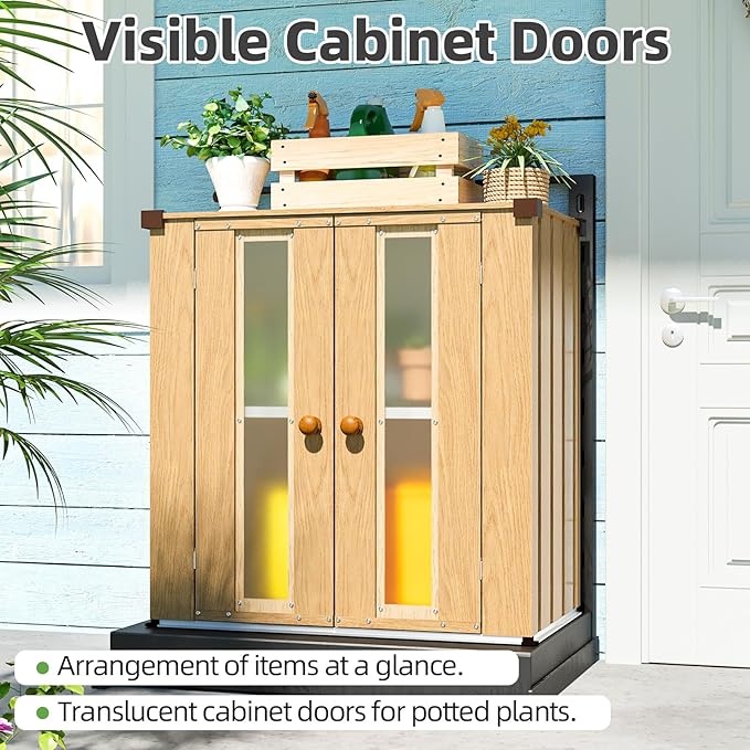 AECOJOY Outdoor Storage Cabinet Waterproof with Shelves, Small Vertical Garden Storage Sheds, Garden Sheds & Outdoor Storage Cabinet Weatherproof for Patio Wood Grain