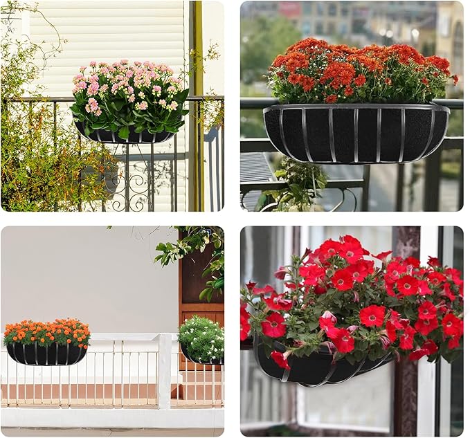 2PCS 30Inch Upgraded Planter Basket Liners Fabric Window Box Liners Felt Trough Planter Black Flower Basket Liner Non-Woven Hanging Plant Liner for Planters Garden Fence - Avoid Bird Nesting