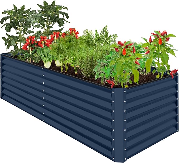 Best Choice Products 8x4x2ft Outdoor Metal Raised Garden Bed, Deep Root Planter Box for Vegetables, Herbs & Flowers, 478-Gallon Capacity, 100% Non Toxic Materials - Navy