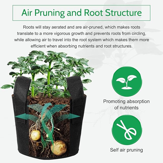 JERIA 12-Pack 7 Gallon Grow Bags, 300G Thickened Nonwoven Garden Pots,Heavy Duty Fabric Pots with Reinforced Handles