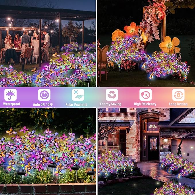 Solar Garden Lights Outdoor, Waterproof Solar Butterfly Lights 4 Pack Willow Vine Light with 80 LED 33 Butterfly Colorful Lighting for Garden Yard Lawn Outdoor Decor, Gift for Mom Women Mother's Day