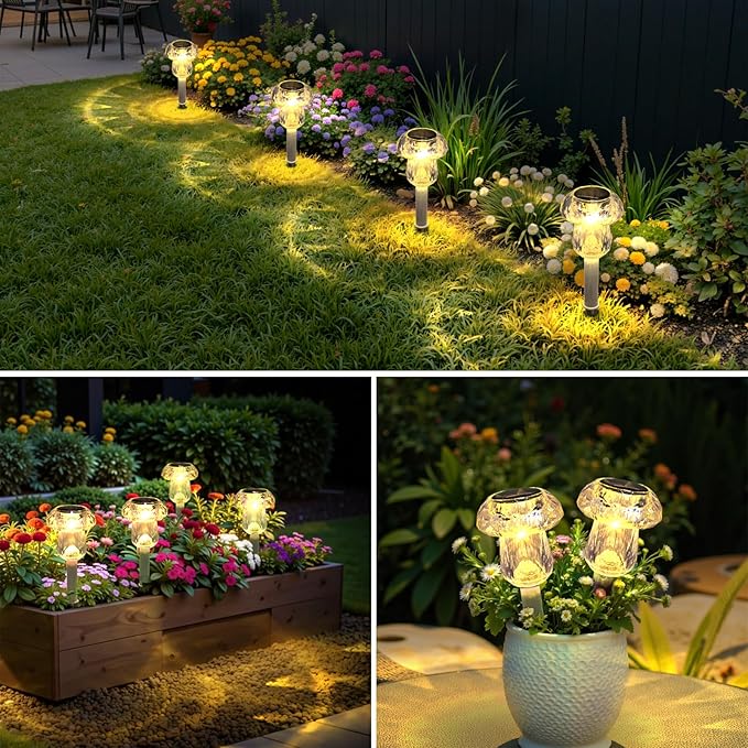 Mancra 8 Pack Solar Pathway Lights Outdoor, Mushroom Solar Garden Lights Waterproof Dusk to Dawn Solar Outdoor Lights for Yard, Walkway, Garden Decorations, Warm White
