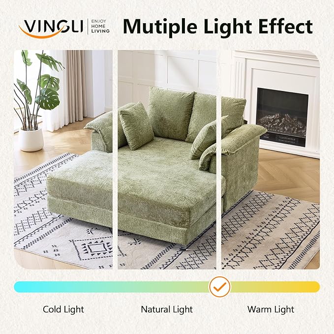 VINGLI Modern Floating Chaise Lounge Chair with Acrylic Legs, Upholstered Cushion Deep Seat Lounge Sofa with Iron-Wood KD Frame, Pillow Armrest, Accent Chair for Living Room, Play Room Apartment