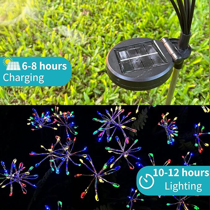 JJGoo Solar Garden Lights, New Upgraded 2 Pack Solar Swaying Starburst Light, Waterproof Fireworks Outdoor Lights, Yard Patio Pathway Decoration, Colorful