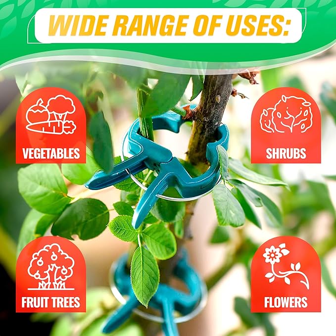 Tomato Plant Support Clips – 60 Pcs Reusable Plastic Garden Clips in 2 Sizes for Upright Growth of Vegetables, Flowers & Vines