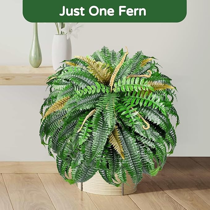 Set of 2 Large Autumn 88 Leaves Artificial Ferns for Outdoors Look Real, Fake Faux Boston Ferns for Outdoor Planter Realistic UV Resistant Artificial Fake Plants for Porch Patio Hanging 47 inch