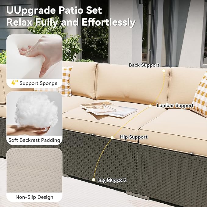 Aoxun Patio Furniture Set, 7 Piece Outdoor Sectional Sofas with Waterproof Cover, Wicker Rattan Outdoor Furniture Patio Conversation Set for Backyard, Garden Begin