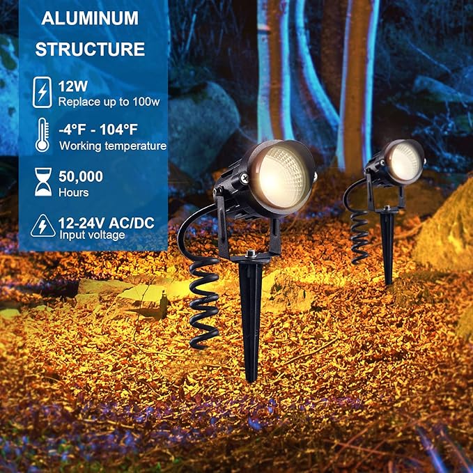 SUNVIE 12W Low Voltage Landscape Lighting Landscaping Lights with Connectors Outdoor LED Landscape Light 3000K Waterproof Tree Flag Lights Low Voltage Lighting with Stand for Garden Yard Path, 16 Pack