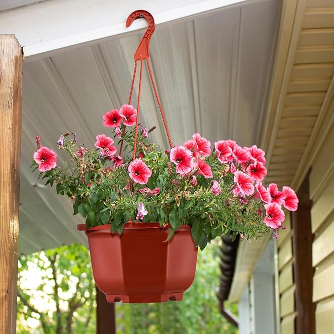Roshtia 50 Pcs 5.9 inch Plastic Hanging Plant Pots with Hooks Flower Pots Baskets Outdoor Hanging Nursery Planter Holder for Home Garden Balcony Porch(Brown, 5.9 inch)