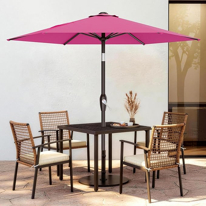 AreShark 7.5FT Patio Umbrella Table Market Umbrella with 6 Sturdy Ribs, Button Tilt/Crank, Heavy-Duty Outdoor Umbrellas for Pool, Deck, Garden and Backyard, Rose Pink
