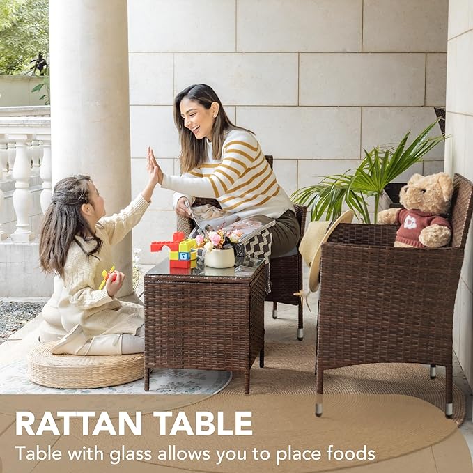 Devoko Patio Porch Furniture Sets 3 Pieces PE Rattan Wicker Chairs with Table Outdoor Garden Furniture Sets (Brown/Grey)