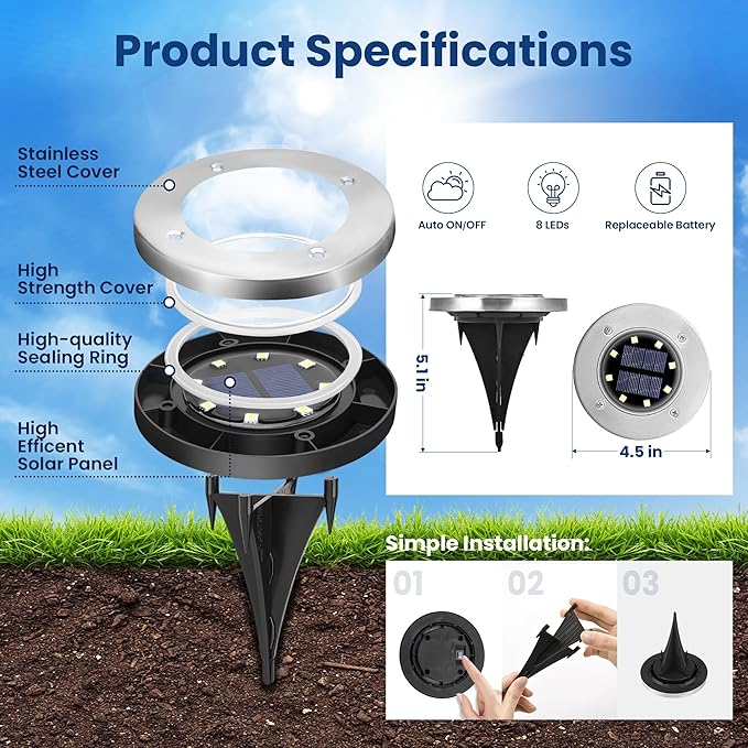 GIGALUMI Solar Ground Lights - No-Drill Fence Lighting Solution, Waterproof Perimeter Lights Compatible with Wood, Metal & Concrete Fences (16 Pack Warm White)