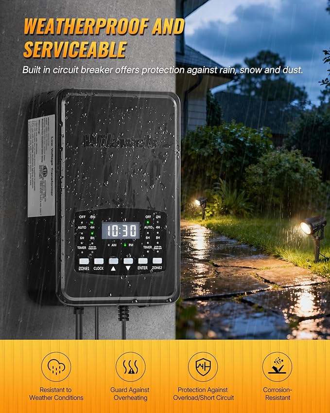 12 Pack Landscape Lights with 2 Zone 300W Low Voltage Transformer, 3000K 12V LED Landscape Lighting Kit, Waterproof Aluminum Landscape Spotlights with Connectors for Yard Tree Garden W01LK06