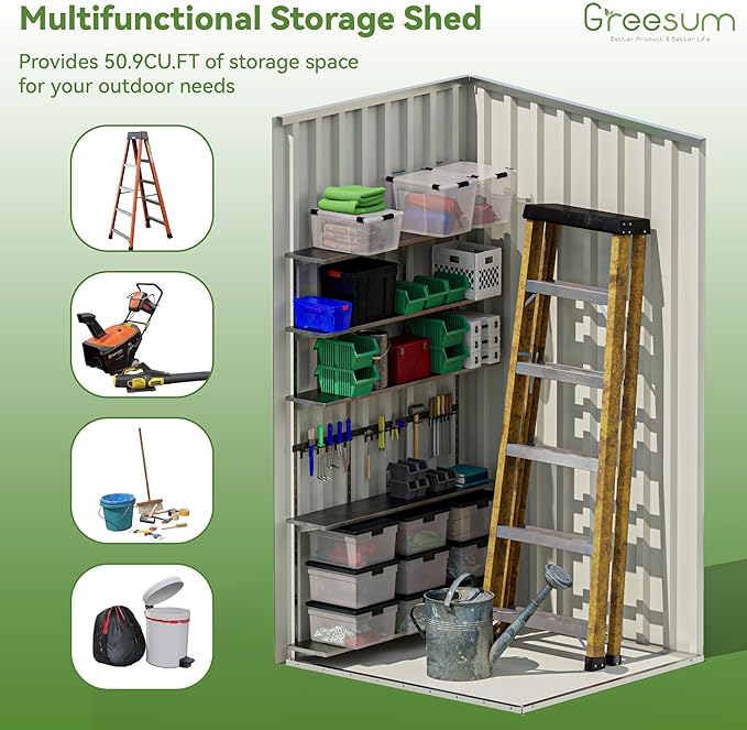 Greesum 3x3FT Outdoor Storage Shed, Lockable Metal Shed for Backyard, Pool, Patio and Garden Storage, Black