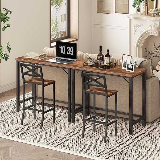 Narrow Bar Table, 63-Inch Pub Table for Dining Room, Counter Bar Tables with Sturdy Metal Frame, Connectable Bar Table, Multifunctional Console Table, Rustic Brown BTHR1601