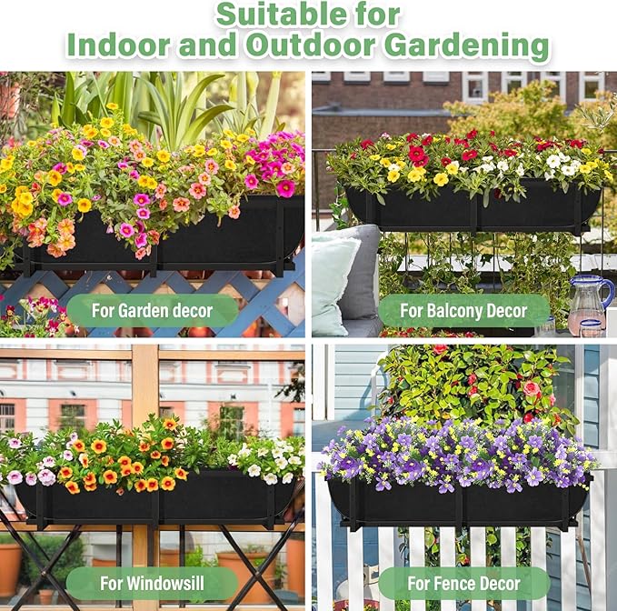 Riare 4 Pack 30 Inch Black Fabric Window Box Liners- Felt Square Trough Planter Basket Liners Replacement, Non-Woven Hanging Flower Plant Box Liner for Outdoor Plants Garden Fence- Avoid Birds Nesting