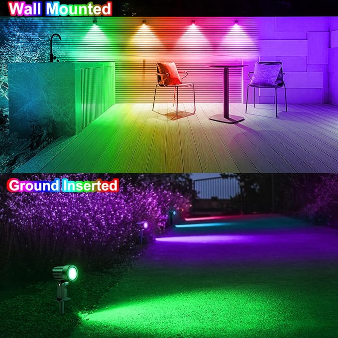 MEIKEE 6 in 1 RGB Solar Landscape Lights with Remote, RGB Color Changing LED Solar Spotlights, Outdoor Waterproof RGB Spot Lights for Garden Party Wedding Christmas Festival