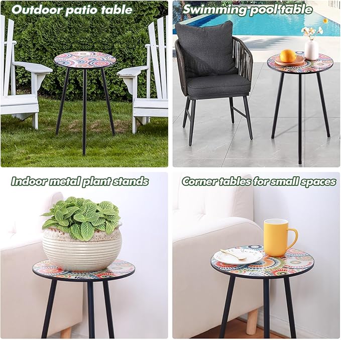 1 Pack Metal Outdoor Side Table Small Outside Round End Table for Patio Modern Accent Garden Corner Table for Small Spaces, Balcony, Porch, Weather-Resistant, Plant Stand Indoor
