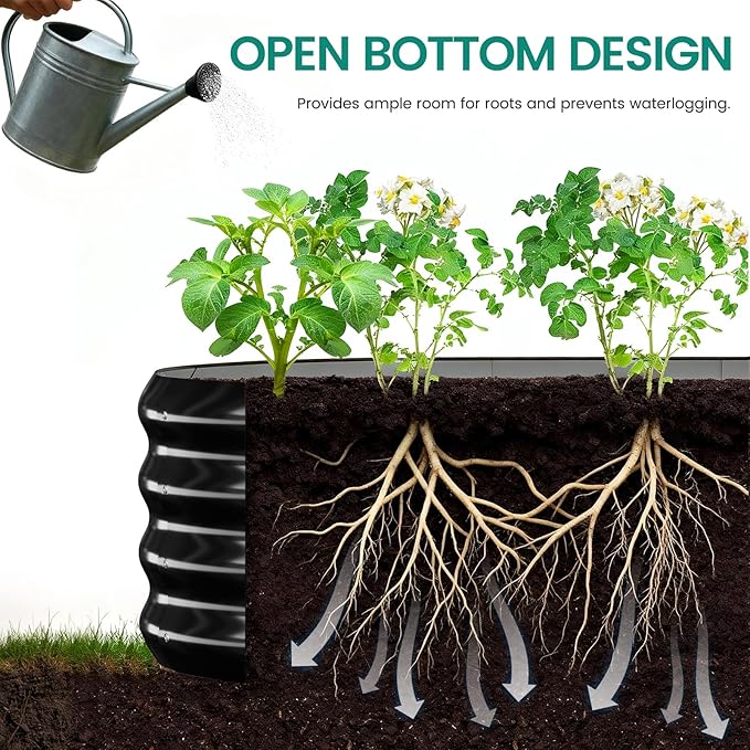 DoCred 3 in 1 Raised Garden Bed with 87in Tall Arch Trellis for Climbing Plants, Galvanized Planter Garden Box Outdoor for Gardening, Climbing Vegetables, Flower, Black