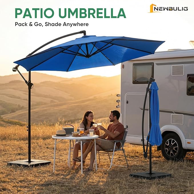 NEWBULIG 10FT Patio Umbrella, Offset Cantilever Outdoor Patio Table Umbrella, UV Protection, Fade Resistant Fabric, Easy Tilt Adjustment for Pool, Deck, Garden, Backyard