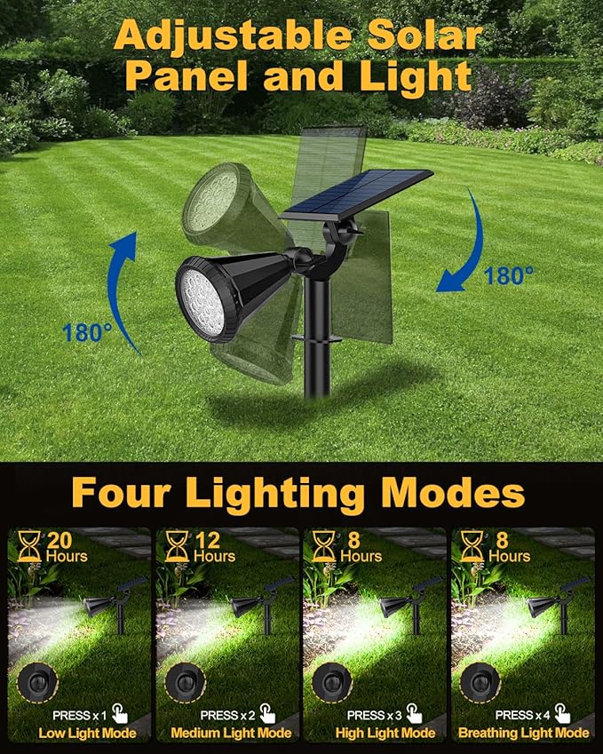 Solar Spot Lights Outdoor, 14 LED Outdoor Solar Lights for Yard, 4 Mode Solar Spotlights with Auto On/Off, 2-in-1 Waterproof Solar Landscape Lights for Flood, Wall, Yard (Cool White, 6 Pack)