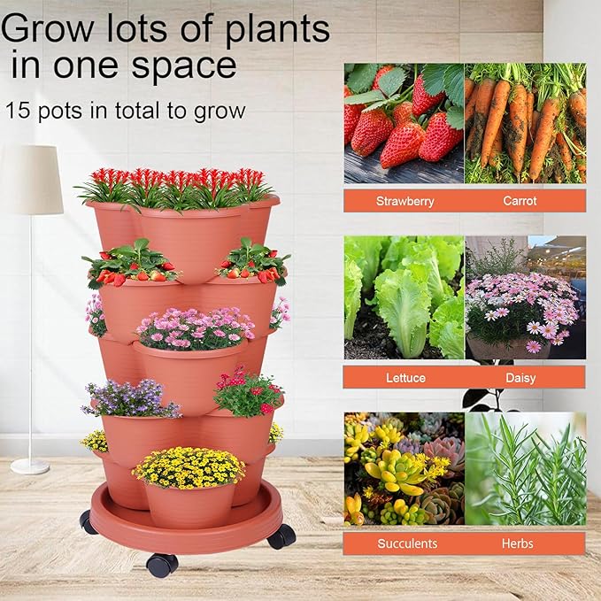 5-Tier Vertical Garden Tower Stackable Planter for Strawberries, Flowers, Vegetables & Herbs(Indoor & Outdoor)