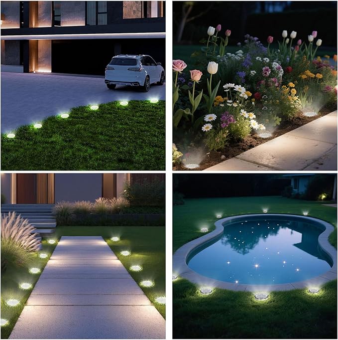 Solar Lights Outdoor 16 Pack, Solar Garden Outdoor Waterproof Pathway Lights Bright In-Ground Light Outdoor Lighting Decor for Lawn, Patio, Yard, Driveway, Step and Walkway White Light