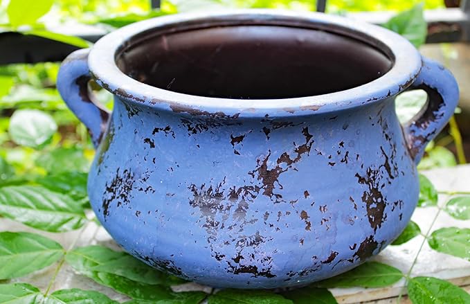 Goodman and Wife Egyptian Era Designed Earthen Ware Terra-Cotta Vessel/Planter with Looped Handles (Purple)