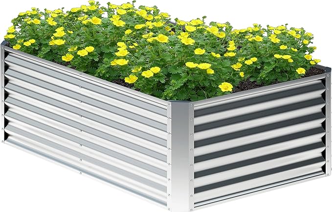 4x2x2FT Galvanized Raised Garden Bed,Planter Raised Beds-Metal Garden Box,Large Plant for Outdoor Planting, Vegetables Bed，Flower,herb-Silver
