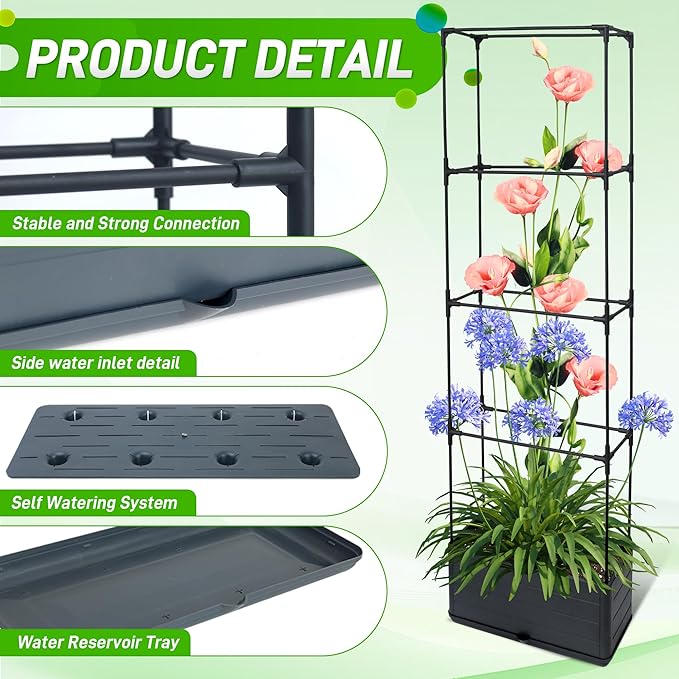 2 Packs Raised Garden Bed Tomato Planter Box with Trellis, 55.2" Self-Watering Tomato Cage with Rectangular Trellis for Climbing Plants Flowers Vegetables Vine in Patio Garden Indoor Outdoor