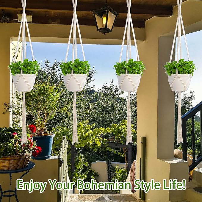Macrame Plant Hangers Indoor Macrame,4 Pack Hanging Planter Holder for Window,Ceiling Crochet Handmade Boho Home Decor Set for Hanging Plants Basket Pot,Ivory