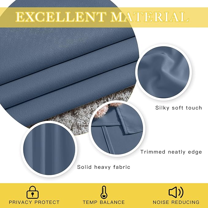 NICETOWN Stone Blue Blackout Sliding Door Curtains, Grommet Thermal Curtain Window Treatment Room Divider Drape Sound Reducing for Patio Door/Living Room, 1 Panel, W80 x L90