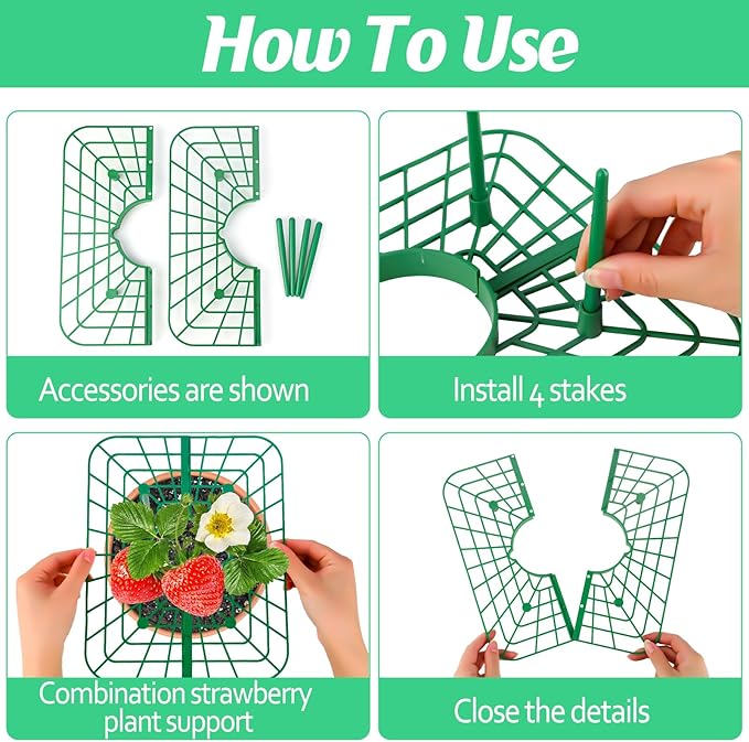 6 Sets Strawberry Plant Supports with Mesh Plant Cover,Strawberry Growing Racks with Metal Plant Nails and Storage bag for Strawberry Vegetables，Used to protect strawberries and keep them clean