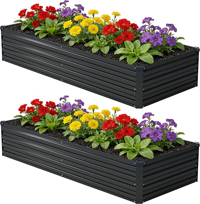 8x2x1 ft(2 Pack) Galvanized Raised Garden Bed,Outdoor Planter Box Metal Patio Kit Planting Bed for Vegetables Flowers and Succulents,Black
