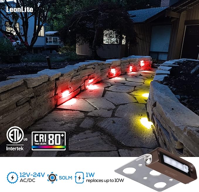 LEONLITE 8-Pack Premium Series RGB 4 Inch 1W LED Retaining Wall Lights Swivel, Color Changing Hardscape Lighting Low Voltage, 12V-24V AC/DC LED Landscape Hardscape Paver Light, Outdoor Step Light, ETL