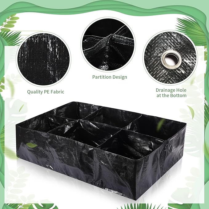6 Pcs 35 Gallon Fabric Raised Garden Bed Breathable Planting Container Grow Bag with 6 Compartments Rectangle Large Raised Planting Bed for Vegetable Tomato Herbs Potato Fruits Flower Planter Pot