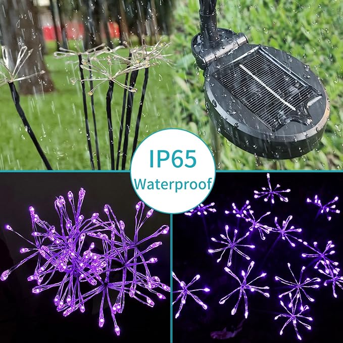 JJGoo Solar Garden Lights, New Upgraded 2 Pack Solar Swaying Starburst Light, Waterproof Fireworks Outdoor Lights, Yard Patio Pathway Decoration, Purple
