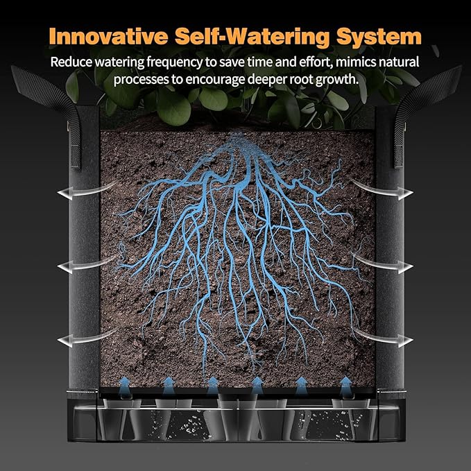 Self-Watering Grow Bags, 5-Pack 3 Gallon 420G Thick Nonwoven Fabric Pots with Reinforced Handles and Multi-Purpose Rings, for Low Stress Plant Training Fruits, Vegetables,and Flowers