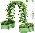 DoCred 3 in 1 Raised Garden Bed with 87in Tall Arch Trellis for Climbing Plants, Galvanized Planter Garden Box Outdoor for Gardening, Climbing Vegetables, Flower, Green