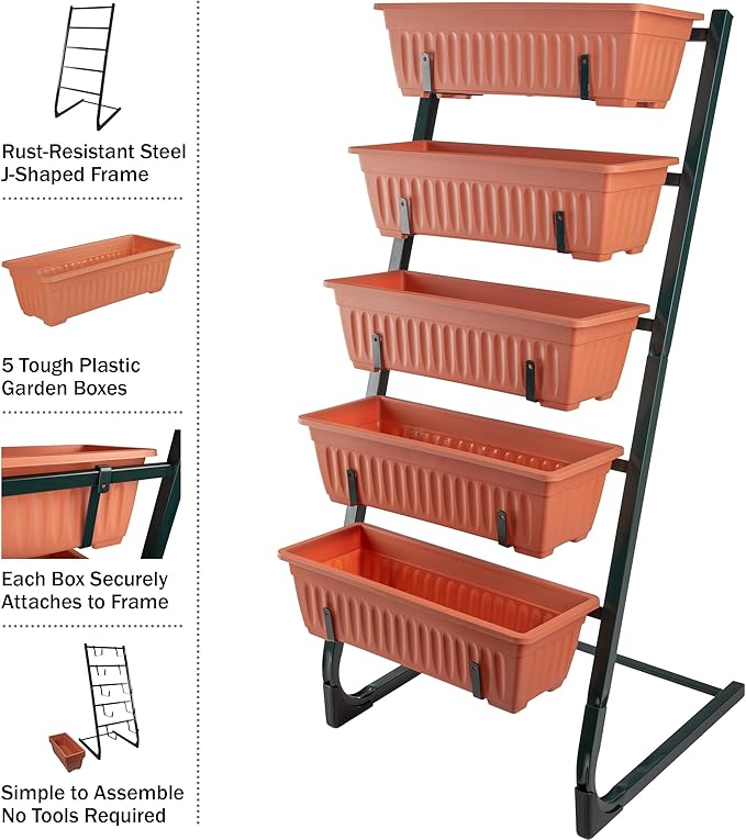 Raised Garden Beds - 5 Tier Vertical Garden Planter - Planters for Outdoor Plants - Gardening and Greenhouse Accessories by Pure Garden (Terracotta)